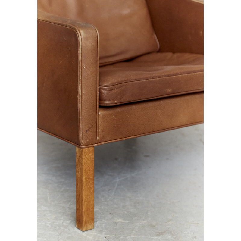 Vintage Wingback armchair model 2204 in leather by Børge Mogensen for Fredericia, 1970s