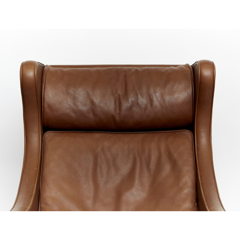 Vintage Wingback armchair model 2204 in leather by Børge Mogensen for Fredericia, 1970s