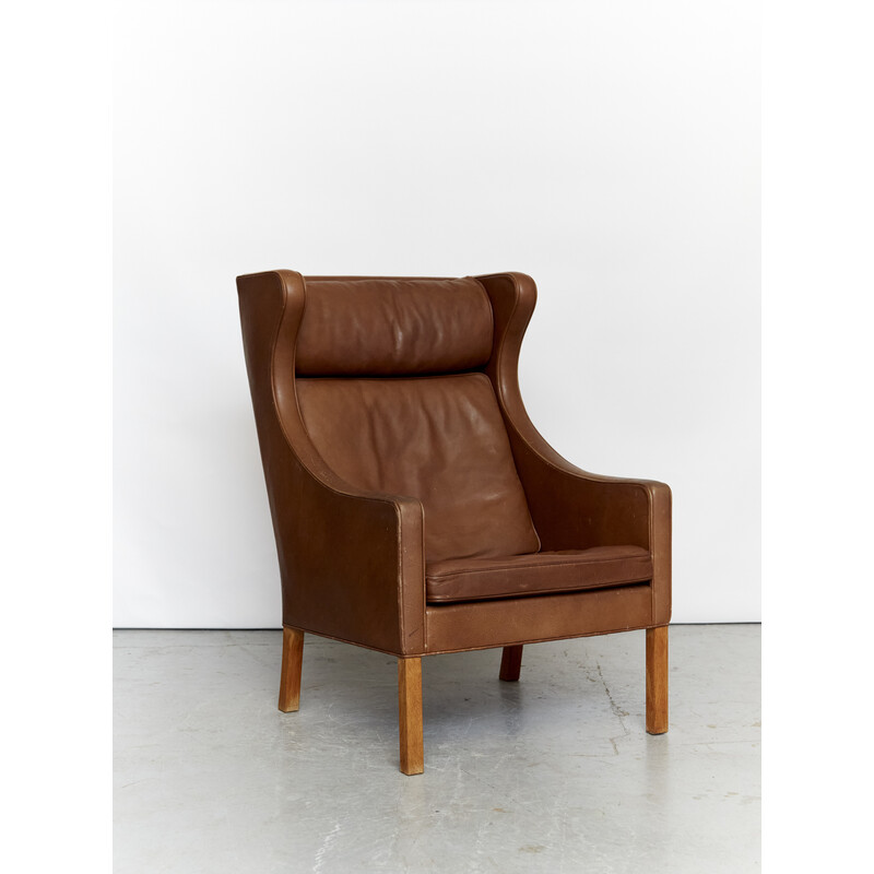 Fauteuil vintage Wingback modèle 2204 en cuir par Børge Mogensen pour Fredericia, 1970