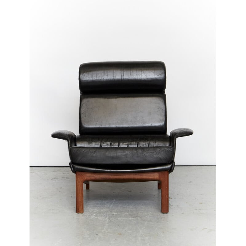 Vintage Adam lederen fauteuil van Ib Kofod-Larsen voor Mogens Kold, jaren 1960