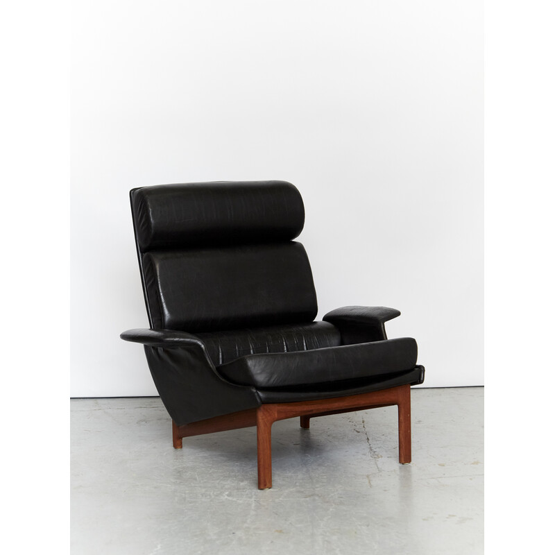 Vintage Adam lederen fauteuil van Ib Kofod-Larsen voor Mogens Kold, jaren 1960