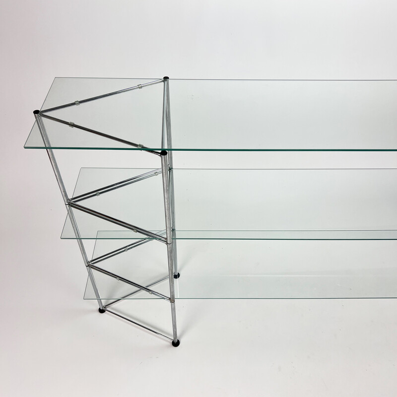 Vintage aluminum and glass shelf, 1980s