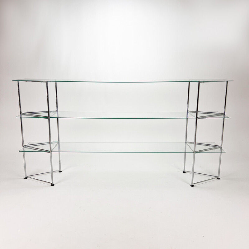 Vintage aluminum and glass shelf, 1980s