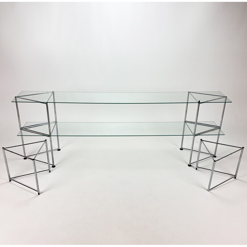 Vintage aluminum and glass shelf, 1980s