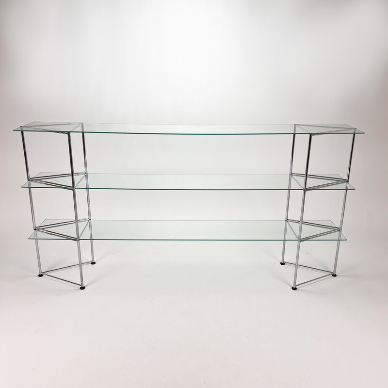 Vintage aluminum and glass shelf, 1980s