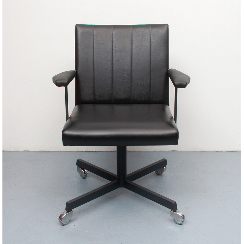 Vintage office chair in black leatherette, 1960s