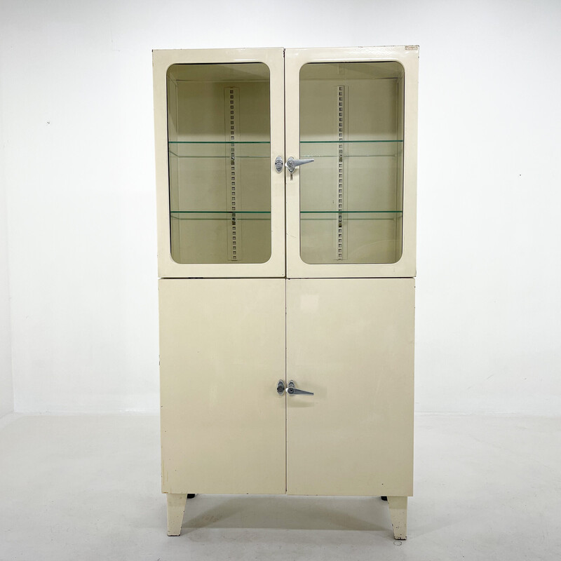 Vintage metal and glass cabinet by Smrečina Oz Pukavec, Czechoslovakia 1950s