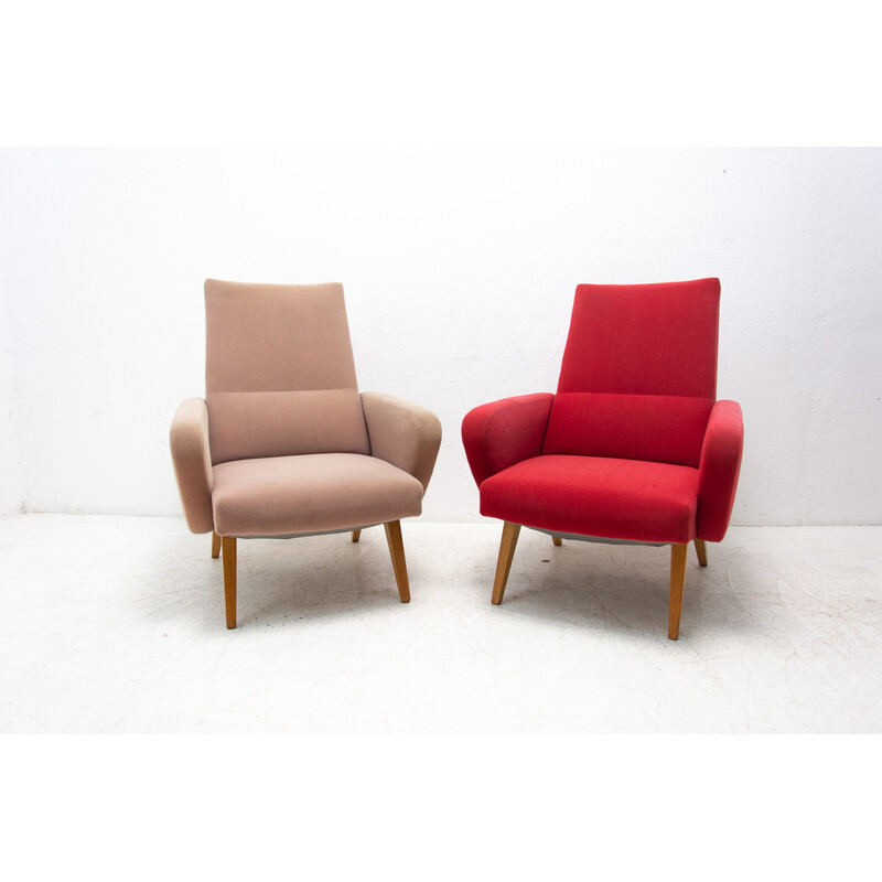 Pair of vintage armchairs "His and her" by Jaroslav Šmídek for Up Závody, Czechoslovakia 1960s