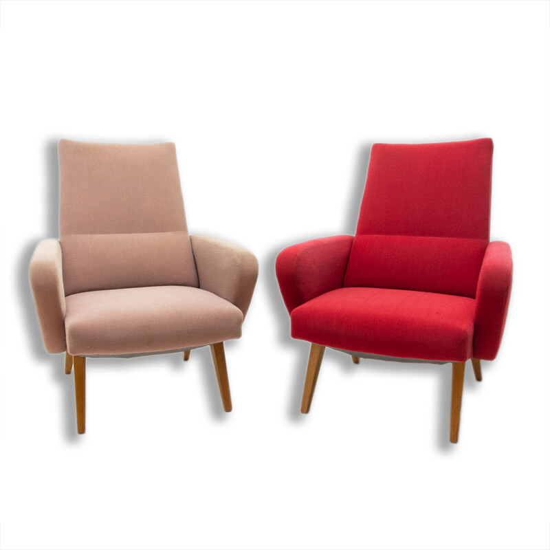 Pair of vintage armchairs "His and her" by Jaroslav Šmídek for Up Závody, Czechoslovakia 1960s