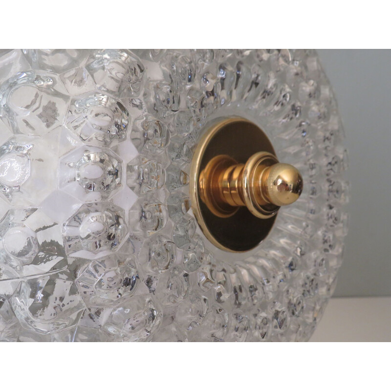 Vintage ceiling lamp in bubble glass and gold metal by Helena Tynell for Limburg, Germany 1960s