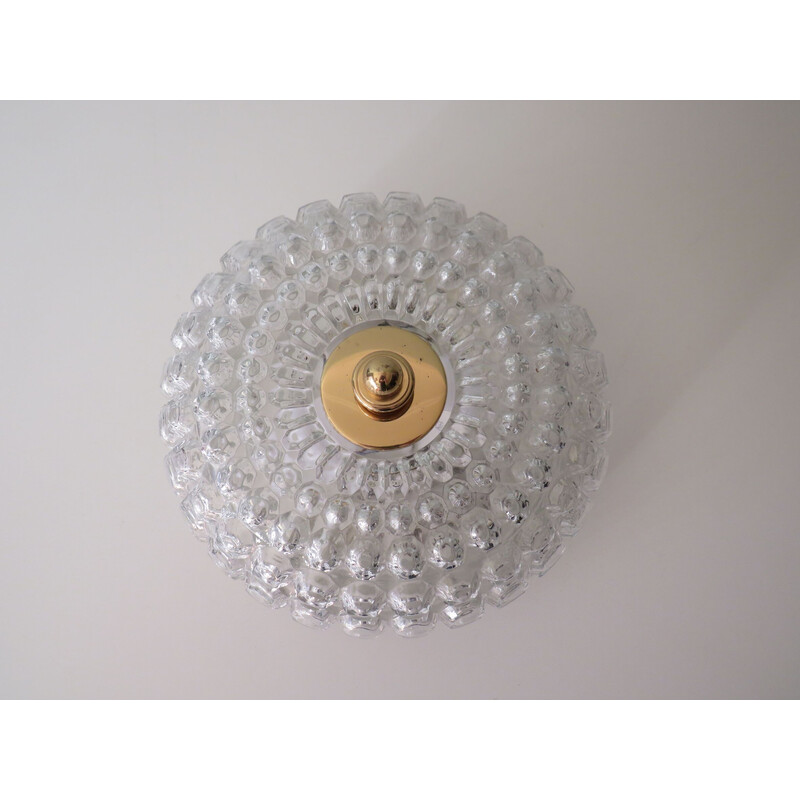 Vintage ceiling lamp in bubble glass and gold metal by Helena Tynell for Limburg, Germany 1960s