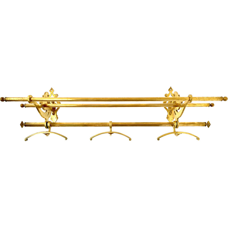 Vintage wall coat rack in bronze and brass
