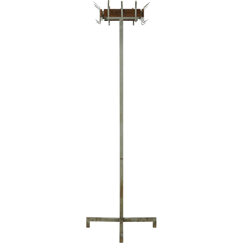 Vintage steel and teak coat rack, Belgium 1950s