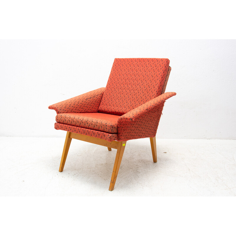 Vintage armchair in beechwood and fabric by Jaroslav Šmídek, Czechoslovakia 1960s