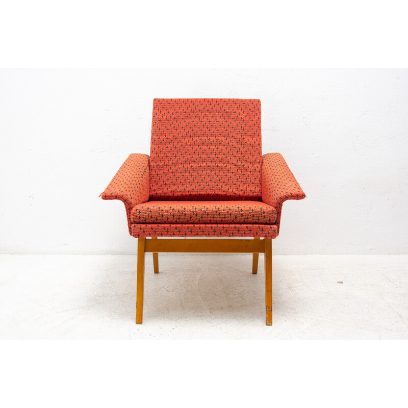 Vintage armchair in beechwood and fabric by Jaroslav Šmídek, Czechoslovakia 1960s