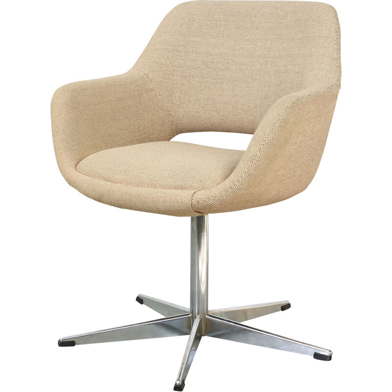 Mid-century beige fabric swivel armchair by Stol