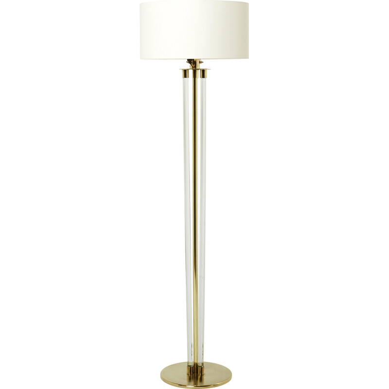 Vintage brass and plexiglass floor lamp by Jacques Adnet, 1950s