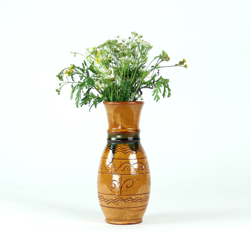 Vintage brown ceramic vase, Czechoslovakia 1950s