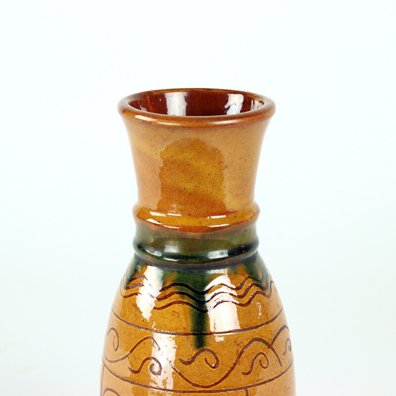 Vintage brown ceramic vase, Czechoslovakia 1950s