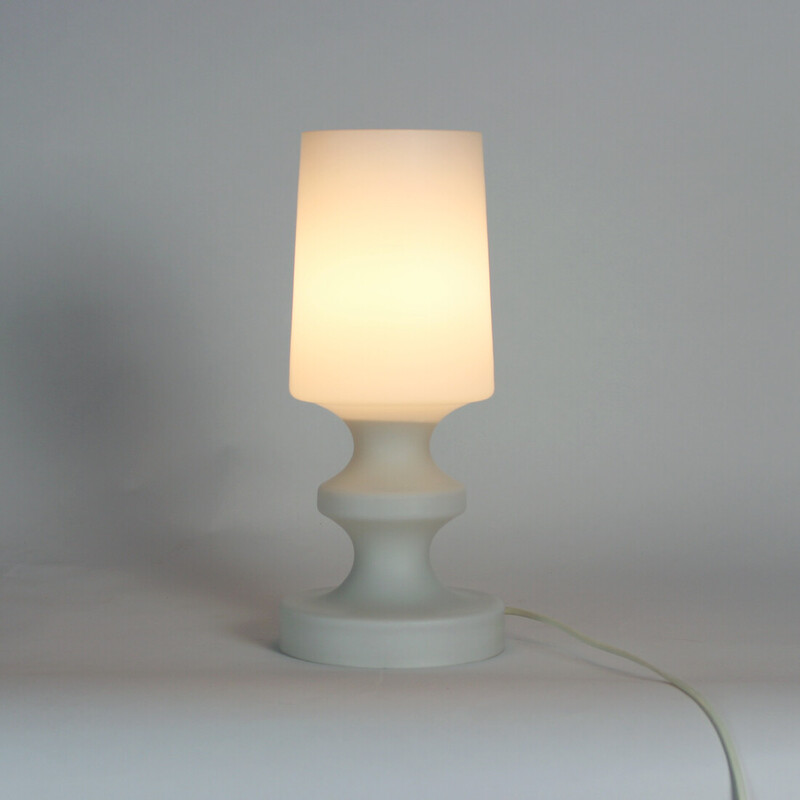 Vintage white opaline glass table lamp by Stefan Tabery for Opp Jihlava, Czechoslovakia 1960s