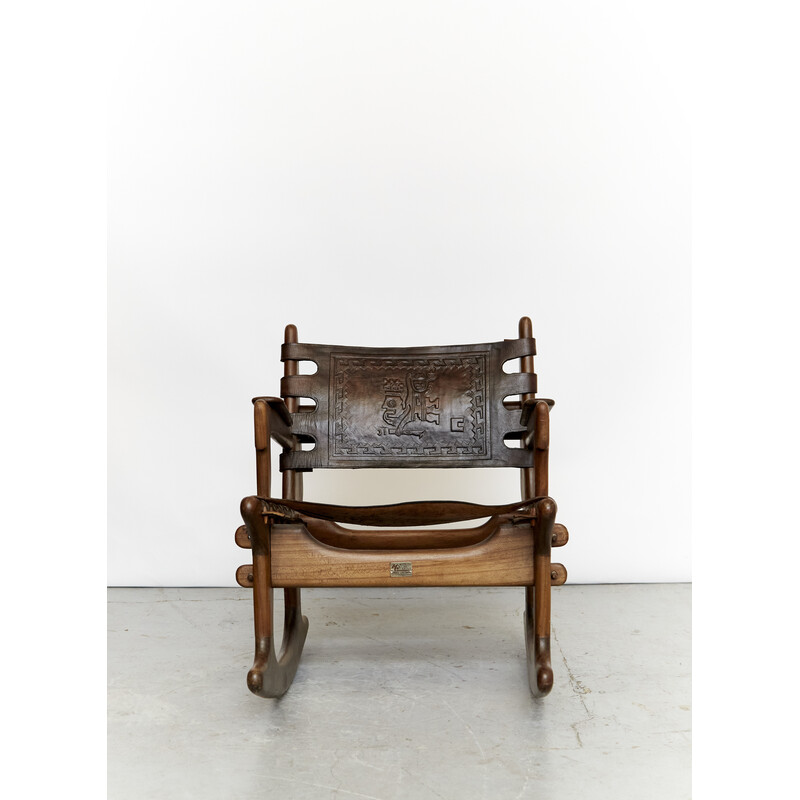Cadeira de baloiço de couro Vintage por Angel Pazmino, Equador