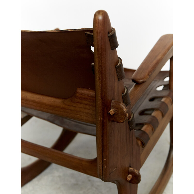 Vintage leather rocking chair by Angel Pazmino, Ecuador