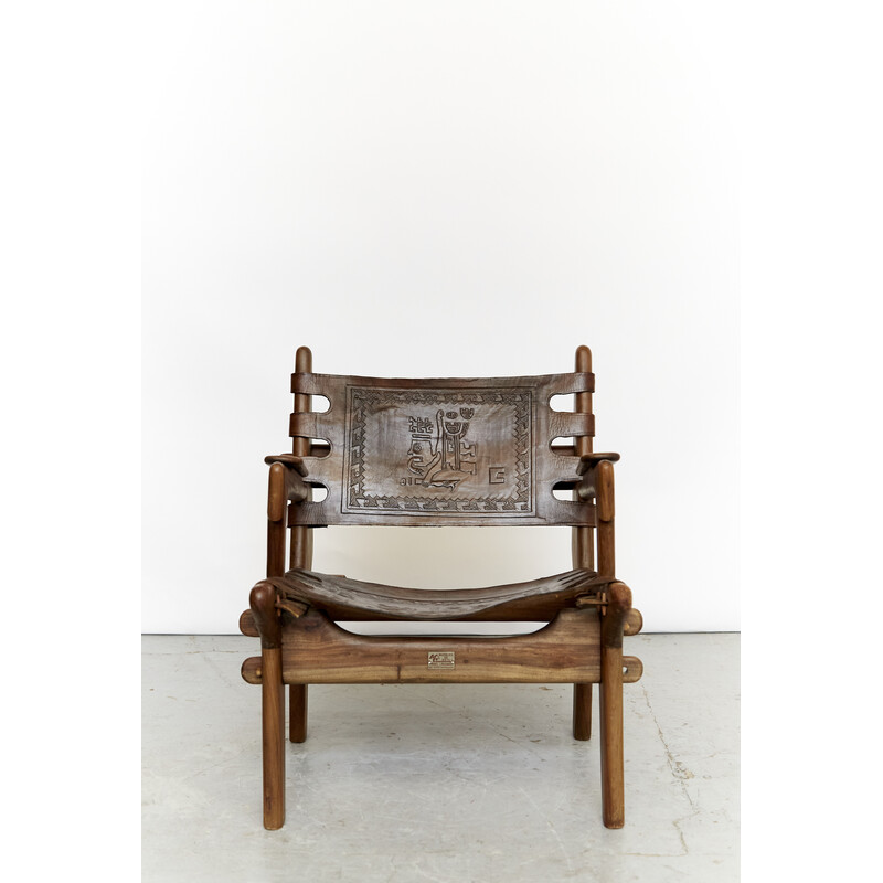 Vintage leather armchair by Angel Pazmino for Muebles de Estilo