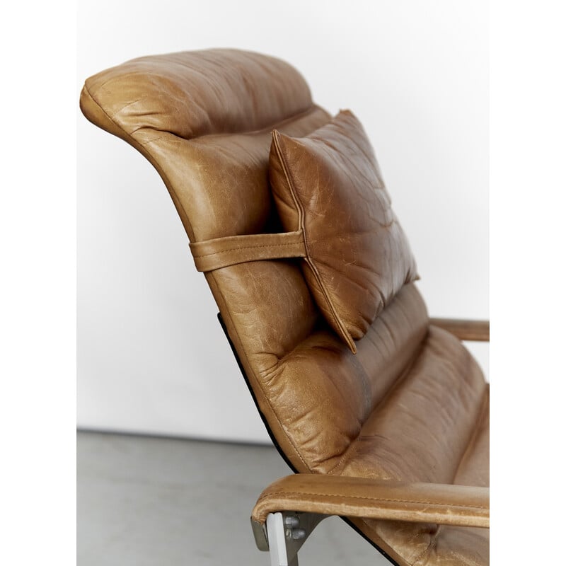 Fauteuil vintage "Pulkka" en aluminium et daim par Ilmari Lappalainen pour Asko, Finlande 1968