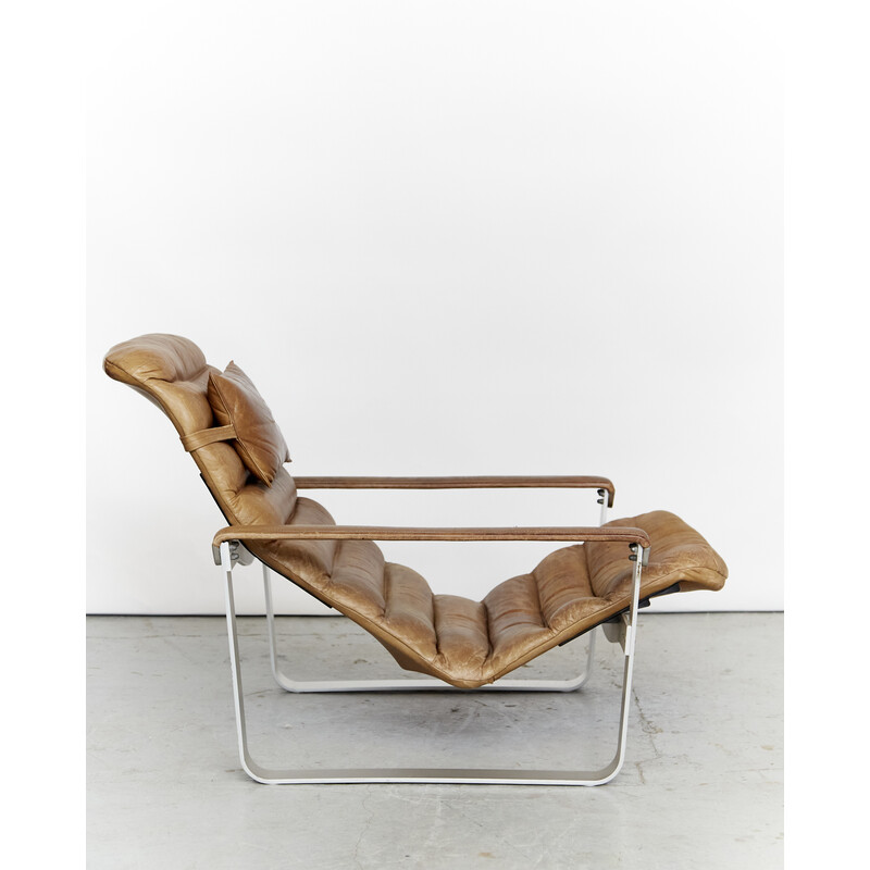 Pulkka" vintage armchair in aluminum and suede by Ilmari Lappalainen for Asko, Finland 1968