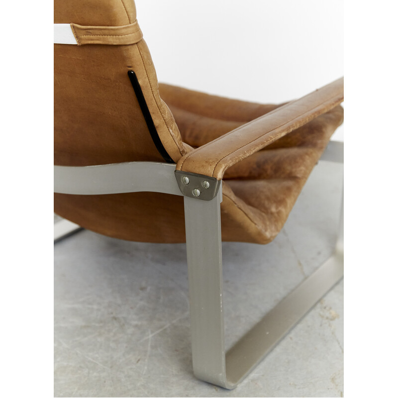 Pulkka" vintage armchair in aluminum and suede by Ilmari Lappalainen for Asko, Finland 1968