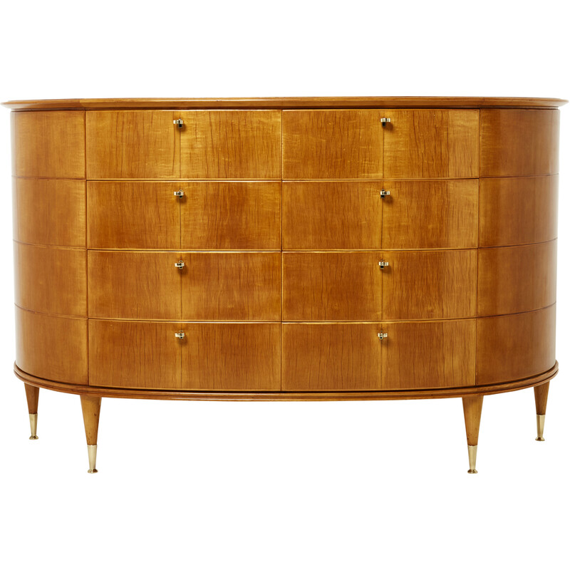 Vintage italian chest of drawers in sycamore and brass key by Tomaso Buzzi, 1940s