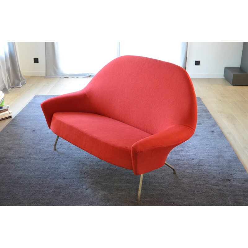 Vintage red sofa by Joseph-André Motte - 1950s