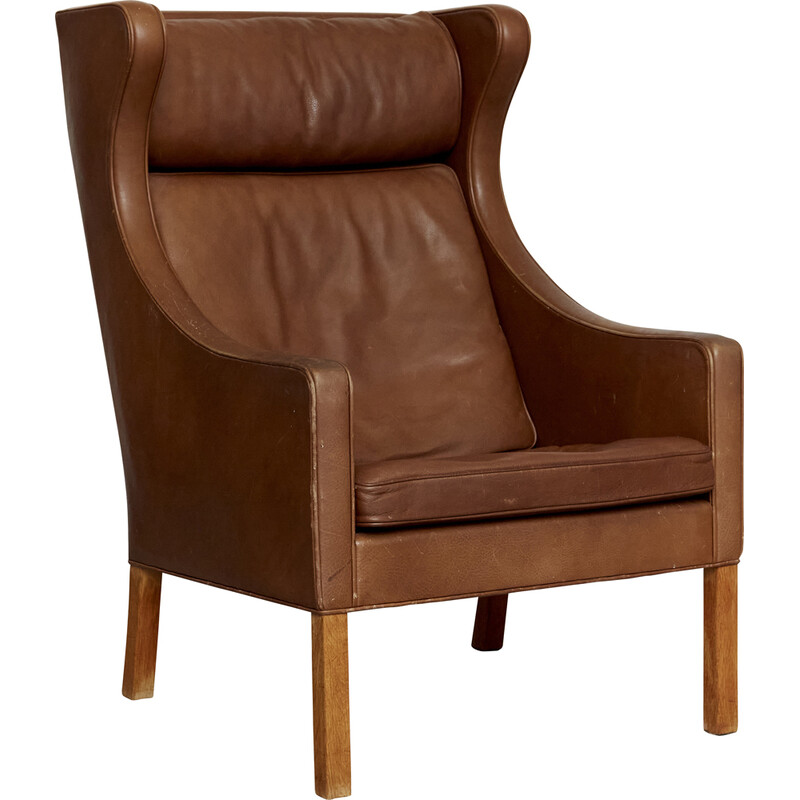 Fauteuil vintage Wingback modèle 2204 en cuir par Børge Mogensen pour Fredericia, 1970