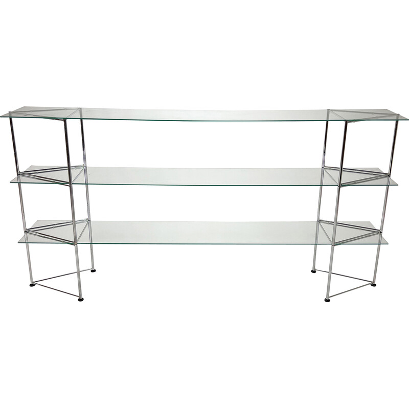 Vintage aluminum and glass shelf, 1980s