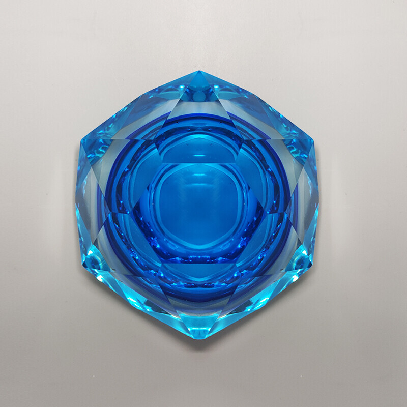 Schale aus blauem Muranoglas von Flavio Poli für Seguso, 1960er Jahre