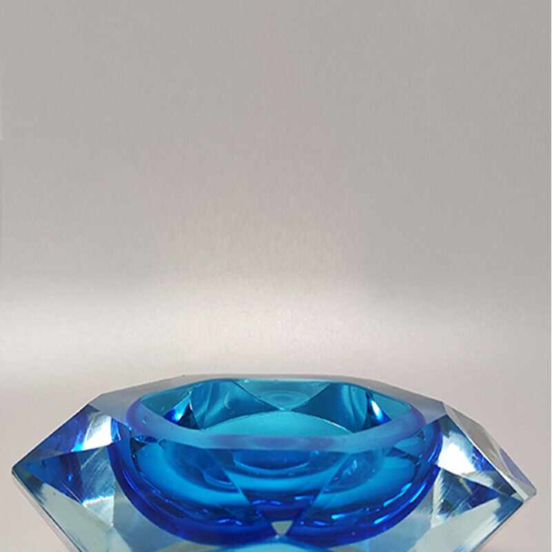 Cuenco vintage de cristal de Murano azul de Flavio Poli para Seguso, años 60