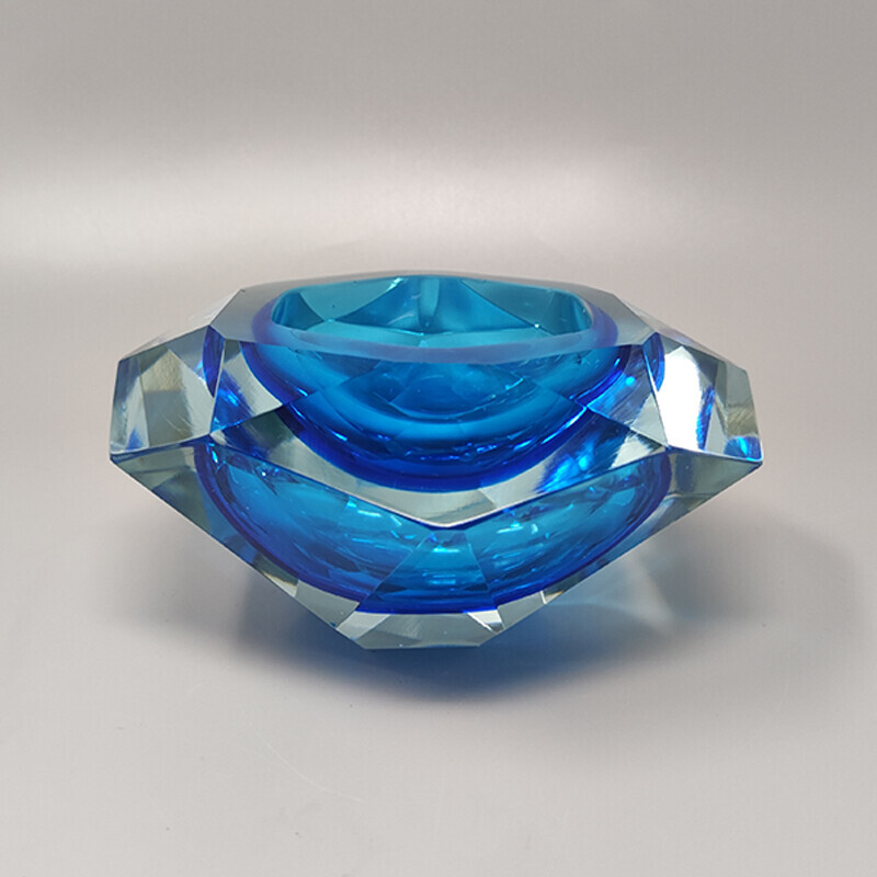 Taça de vidro Vintage Murano azul por Flavio Poli para Seguso, década de 1960