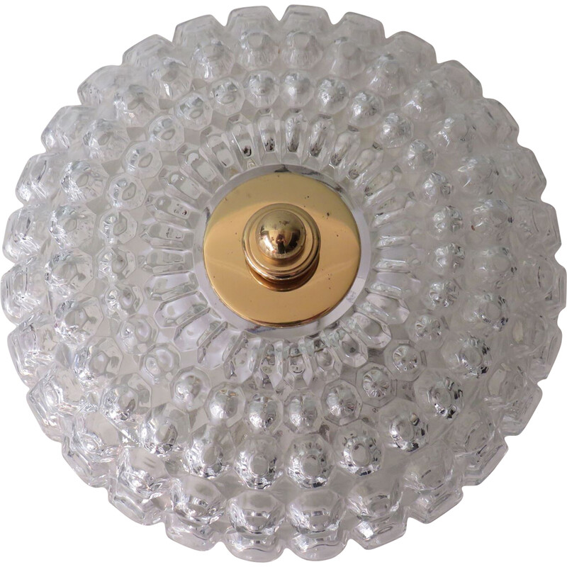 Vintage ceiling lamp in bubble glass and gold metal by Helena Tynell for Limburg, Germany 1960s