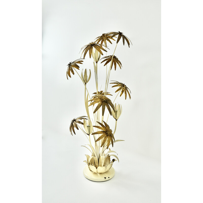 Vintage vloerlamp met bloemen in wit en goud metaal van Hans Kögl, 1970