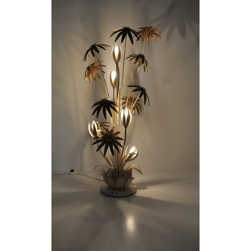 Vintage vloerlamp met bloemen in wit en goud metaal van Hans Kögl, 1970