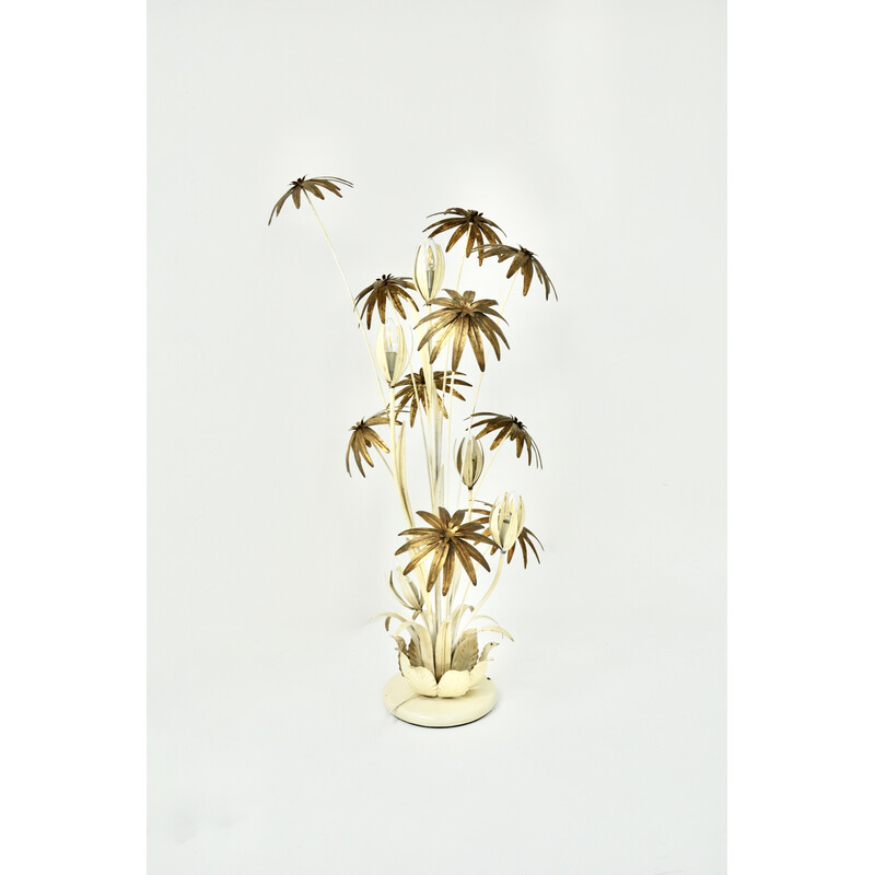Vintage floral floor lamp in white and gold metal by Hans Kögl, 1970s