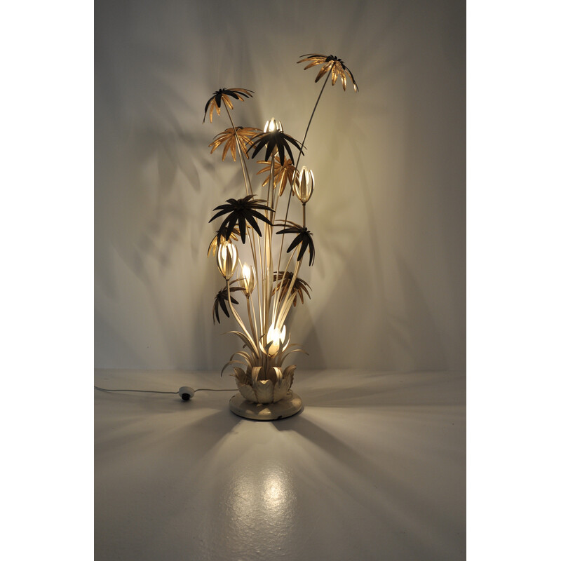Vintage floral floor lamp in white and gold metal by Hans Kögl, 1970s