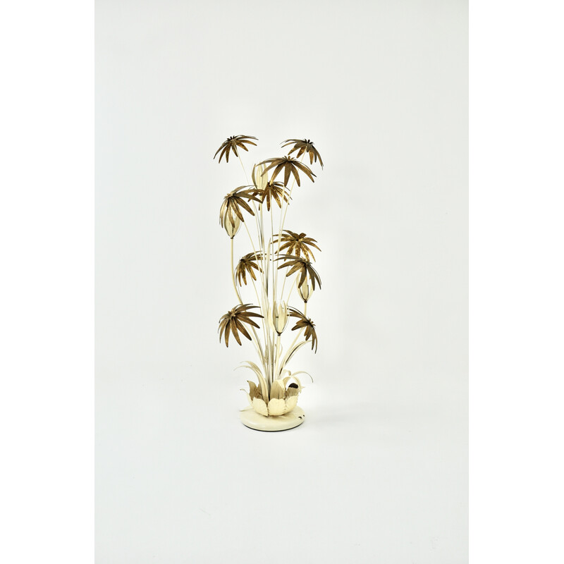Lampada da terra floreale vintage in metallo bianco e oro di Hans Kögl, 1970