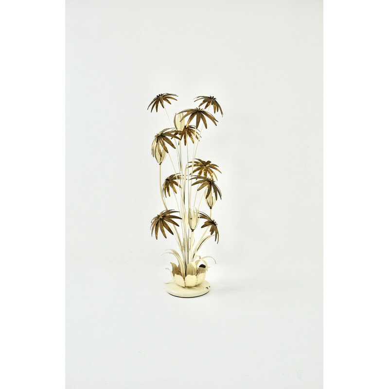 Vintage floral floor lamp in white and gold metal by Hans Kögl, 1970s