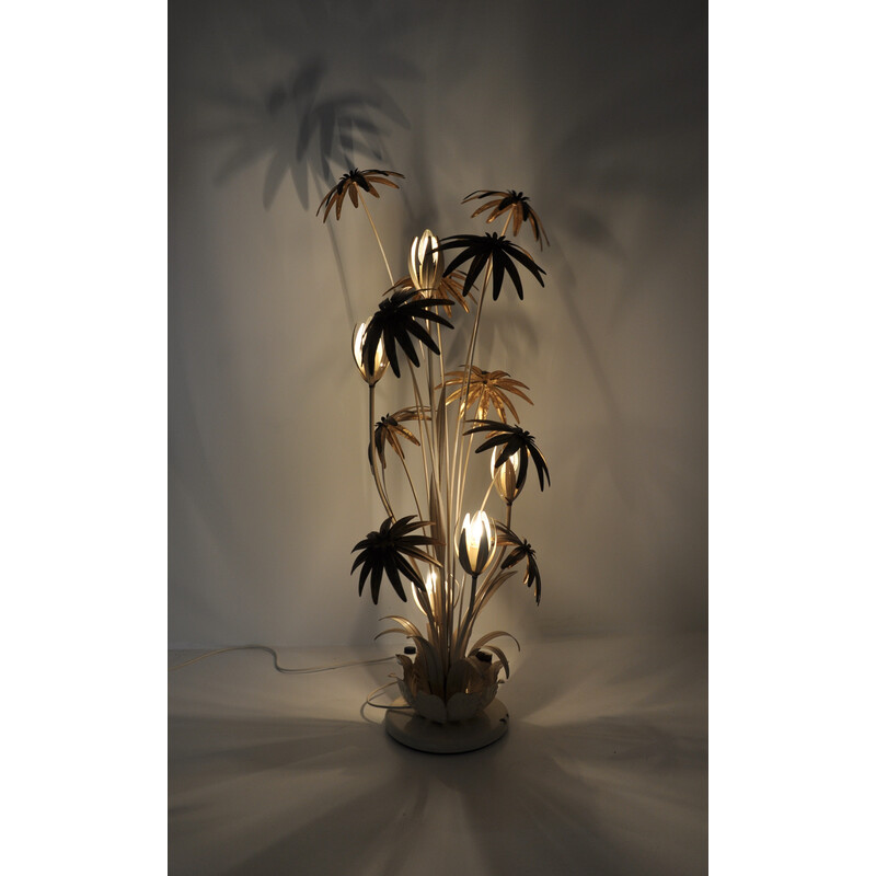 Vintage vloerlamp met bloemen in wit en goud metaal van Hans Kögl, 1970