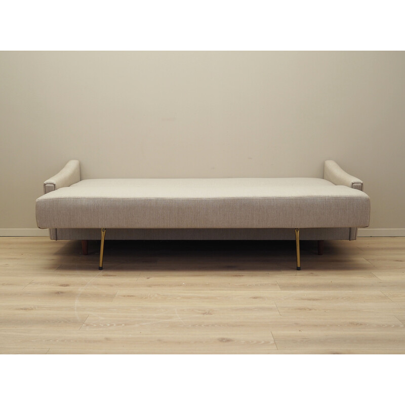 Vintage sofa bed in wood and beige fabric, Denmark 1970s