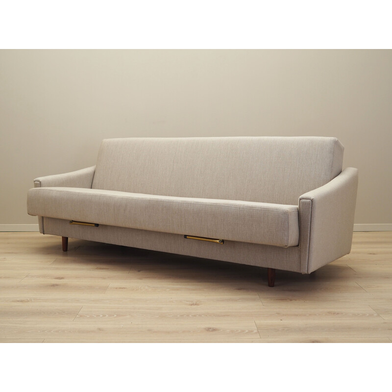 Vintage sofa bed in wood and beige fabric, Denmark 1970s