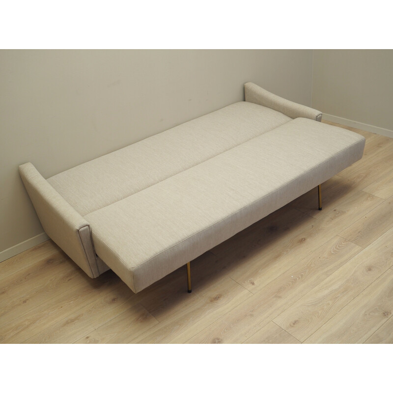 Vintage sofa bed in wood and beige fabric, Denmark 1970s