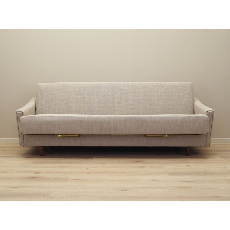 Divano letto vintage in legno e tessuto beige, Danimarca, anni '70