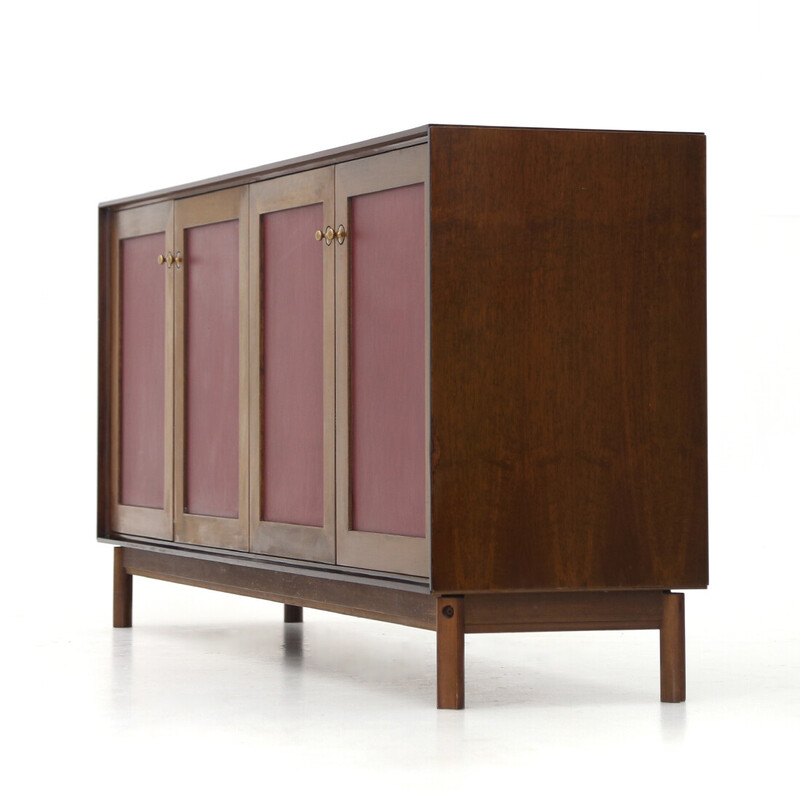 Vintage wooden sideboard with faux leather doors by Dino Frigerio for Frigerio, 1960s